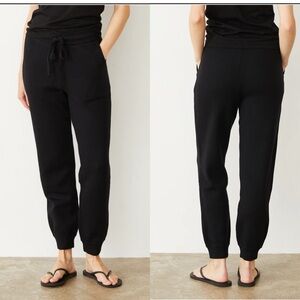 Monrow Soft Knit Cuffed Jogger Womens Size Large Black Pockets Stretch‎ Pull-on